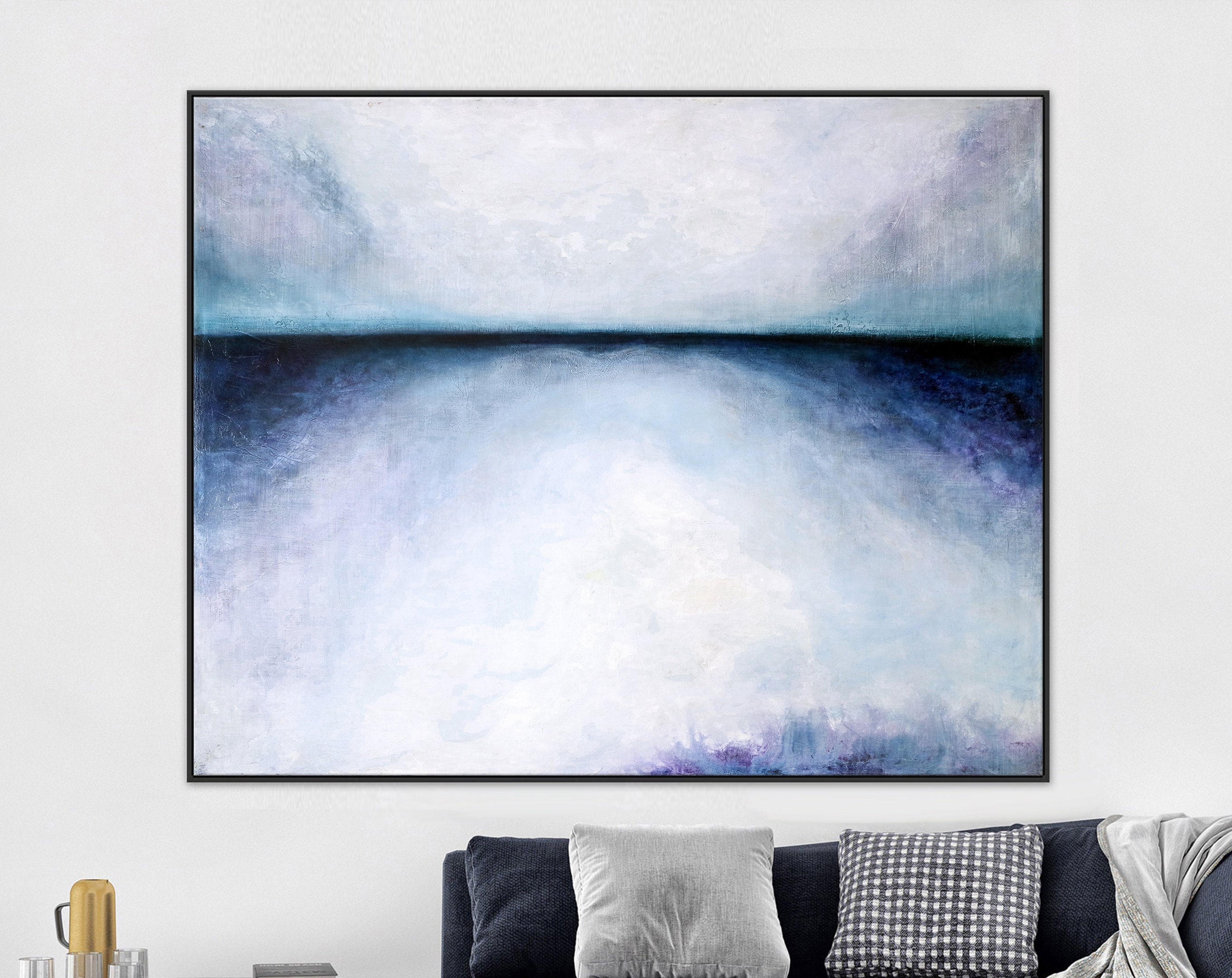 Evoke Serenity in Modern Minimalist Original Acrylic Painting, Large Canvas Art Depicting Sky and Sea ｜ Tranquil morning