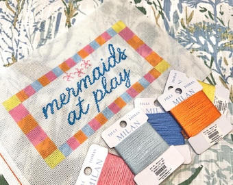 Needlepoint Canvas | Mermaids at Play (8x4 inch) | 18 mesh
