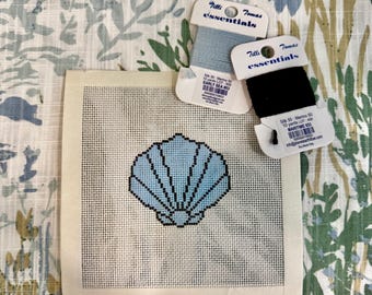 Beginner Kit Needlepoint Canvas | Blue Sea Shell | 18 mesh | Hand-Painted
