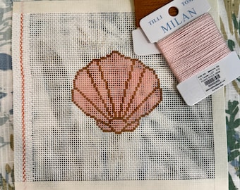 Beginner Kit Needlepoint Canvas | Pink Sea Shell | 14 mesh | Hand-Painted