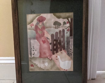 Vintage Hand Stenciled Fabric Picture 123 Door Ltd Edition 1983 Madonna Ferguson