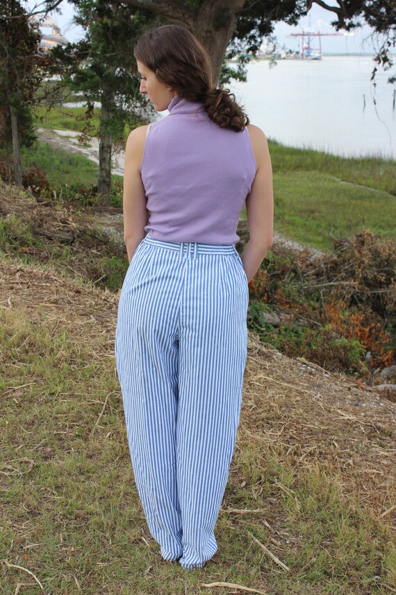 blue and white striped flowy pants