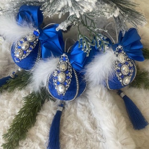 Handmade Christmas Blue Ornaments Balls / Velvet Ornaments Balls / Luxurious Ornaments / Christmas Decoration Set / Christmas Tree Toys Red