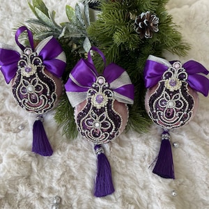 Handmade Christmas Set of Balls Ornaments / Velvet Ornaments / Luxurious Ornaments / Christmas Decoration Set / Handmade Christmas Tree Toys