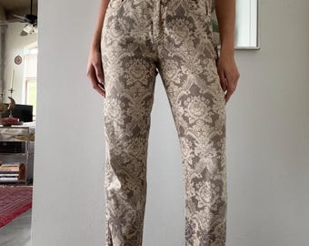 Vaqueros vintage de los 90 con estampado de damasco barroco de Roberto Cavalli