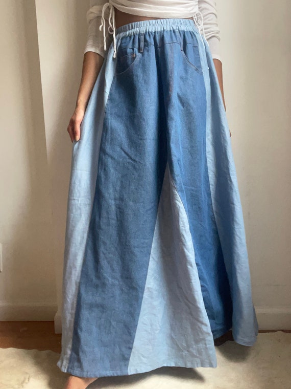 Two Toned Denim Maxi Skirt