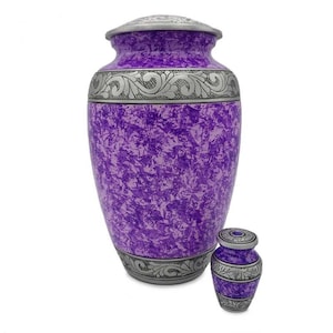 Sugar Plum Purple Adult Human Cremation Urn for Ashes and matching mini keepsake urn