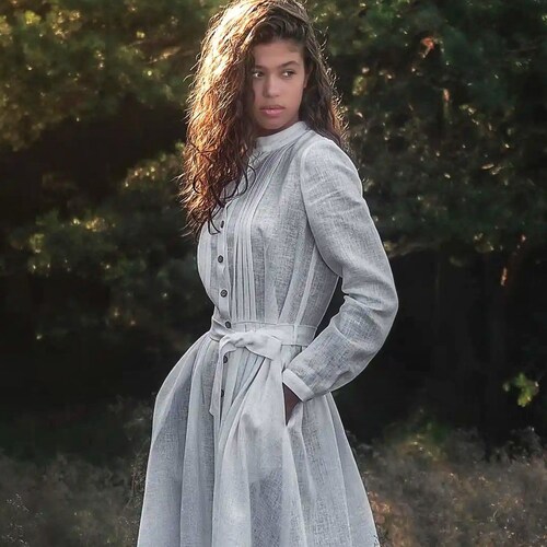 Linen midi dress Modest wedding dress Pagan clothing Wedding guest dress Boho linen dress Goddess dress Fairy dress Linen summer dress