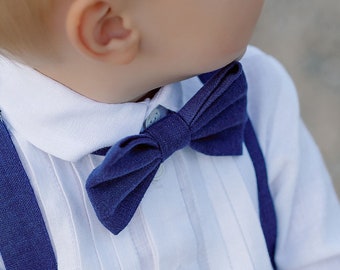 Conjunto de camisa y pajarita de lino blanco para niño: traje formal para niño pequeño