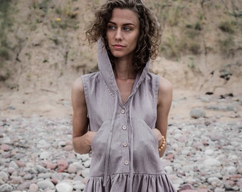 Linen hoodie dress Sleeveless linen dress Linen summer pullover dress Loose dress Jumper dress woman Linen hoodie Trendy hoodie Linen top