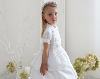 Baptism dress Babygirl clothes Peter Pan collar Junior bridesmaid dress Rustic flower girl dress White linen dress Casual summer dress