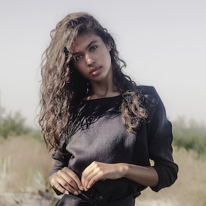 Handmade Linen Peasant Blouse: Long Sleeve Secretary Shirt