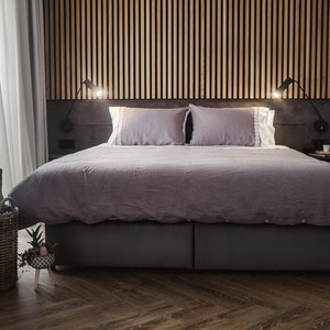 Sample sale Duvet Cover 79” x 79” / 200cm x 200cm 2 Linen Pillowcases 20” x 28” / 50cm  x 70cm White and Lavender grey linen bedding set
