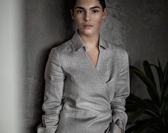 Handmade Linen Wrap Blouse: Bohemian Poet Top