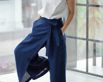 Boho Hose Marineblau Leinenhose Maxihose Boho Hose Leinenhose Damen Haremshose Weite Beinhose Damen Hose Sommerhose