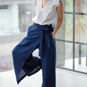 Burgundy linen pants Bohemian pants Boho trousers Maxi pants Harem pants Linen pants women Summer pants Wide leg pants Sample sale Size L/XL image 3