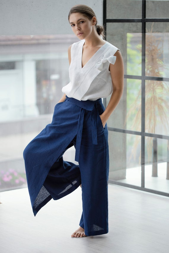 Bohemian Pants Navy Blue Linen Pants Maxi Pants Boho Trousers