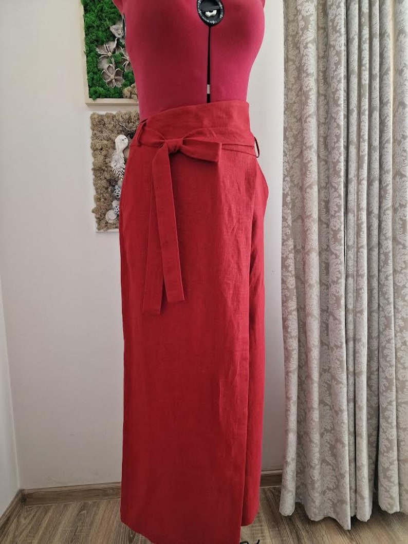 Burgundy linen pants Bohemian pants Boho trousers Maxi pants Harem pants Linen pants women Summer pants Wide leg pants Sample sale Size L/XL image 2