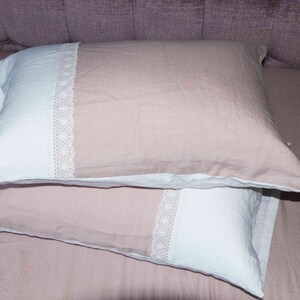 Organic Linen Pillowcase: Boho Bedding with Lace Trim