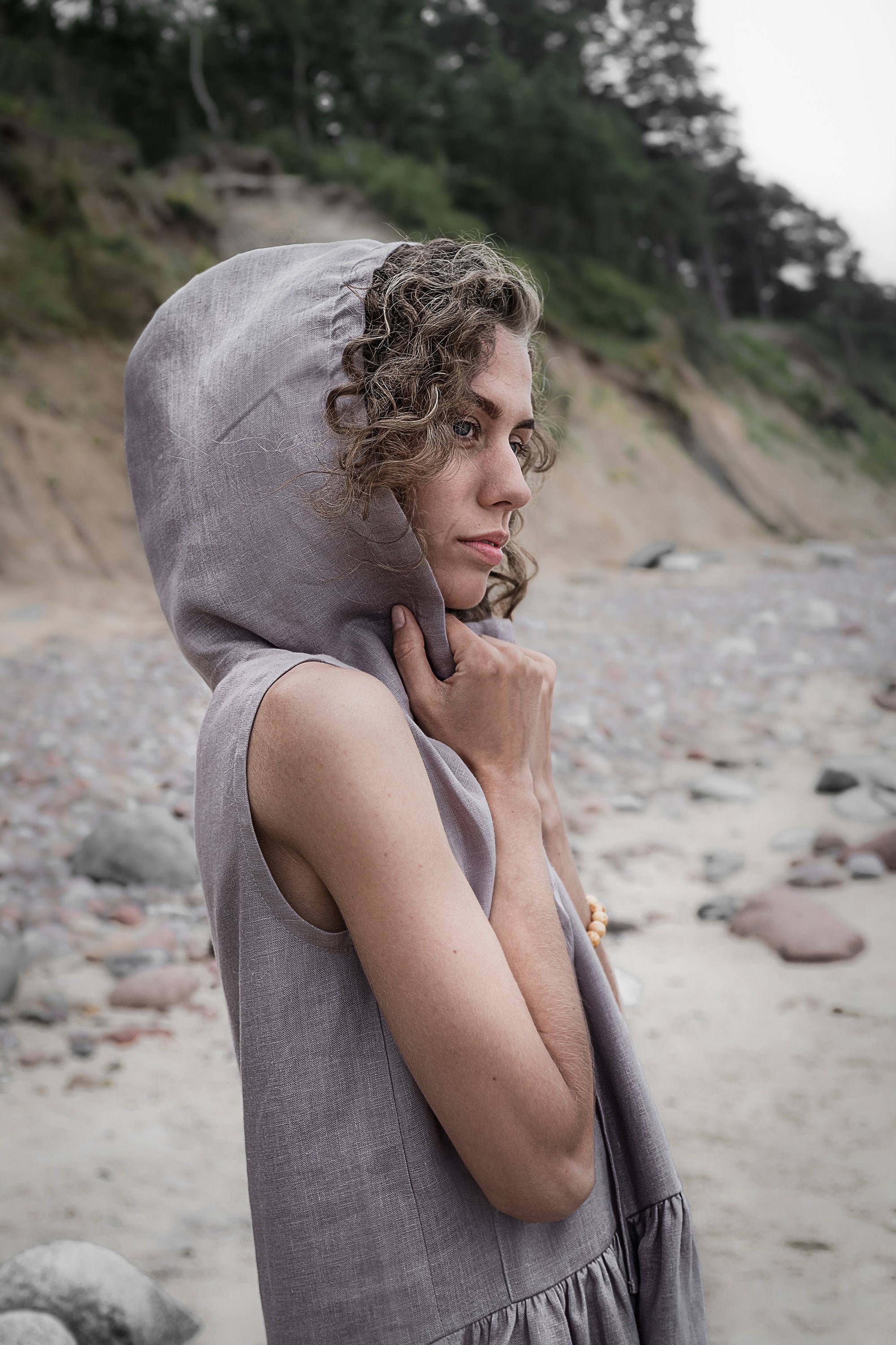 Organic Linen Hooded Dress: Maternity Nursing Clothes