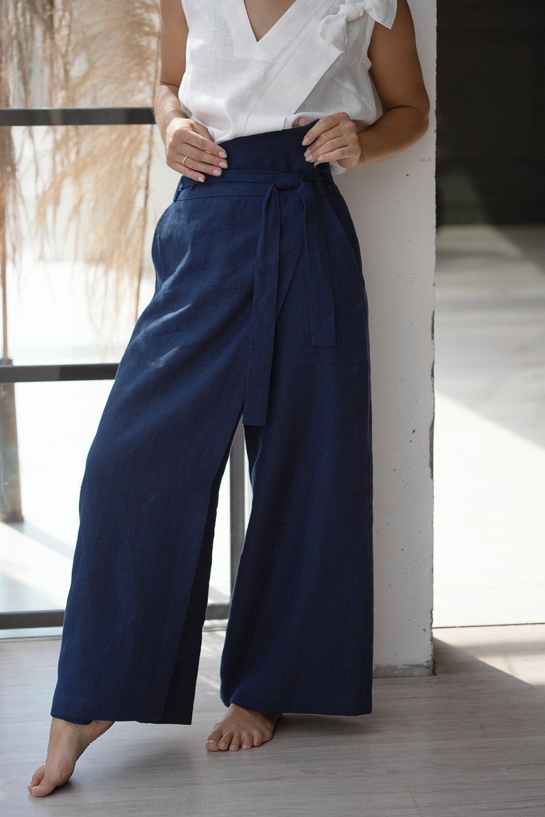 Burgundy linen pants Bohemian pants Boho trousers Maxi pants Harem pants Linen pants women Summer pants Wide leg pants Sample sale Size L/XL image 7