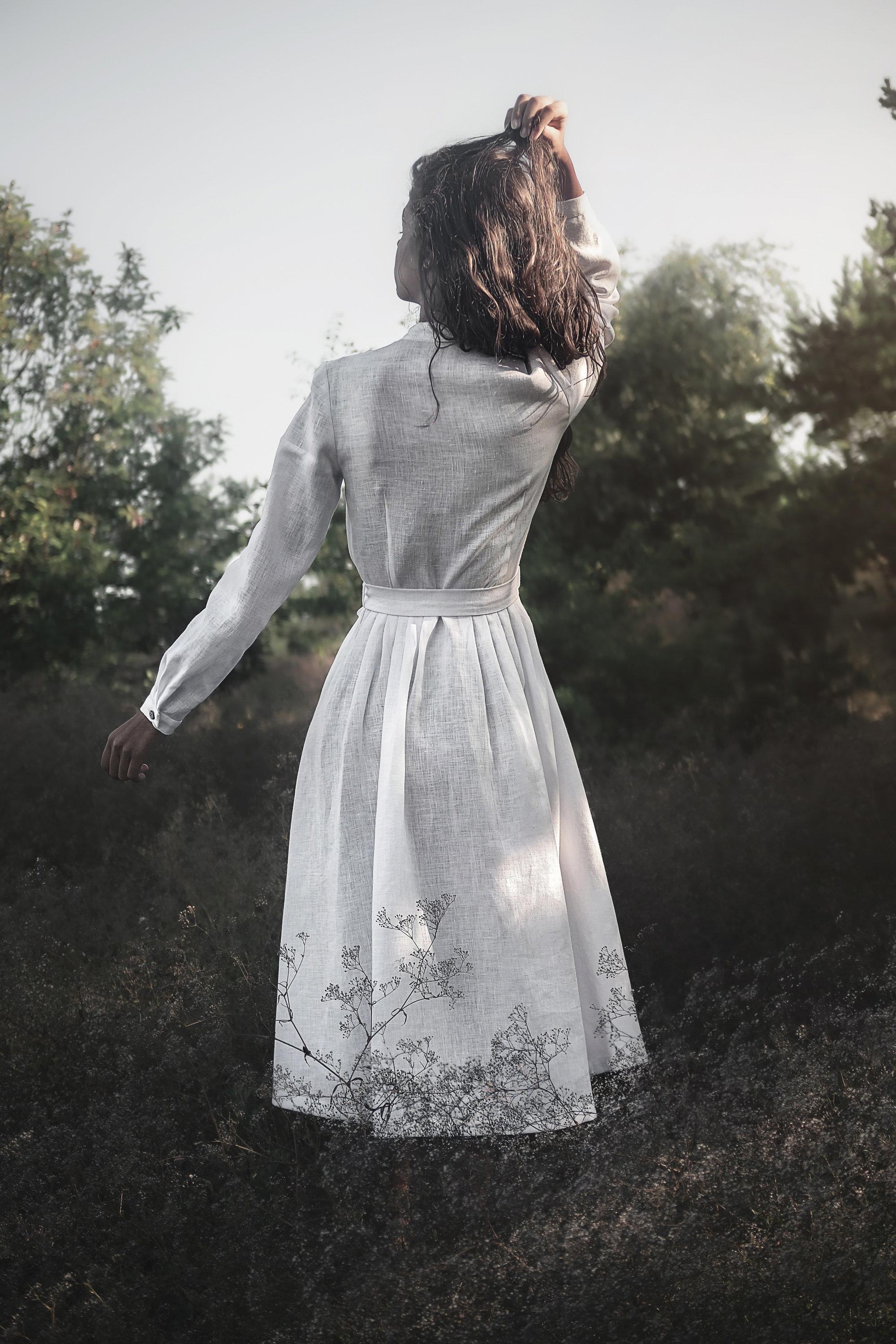 White Linen Midi Dress: Fit & Flare Wedding Guest Dress