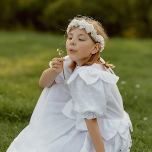 Sample Sale 9 Yrs/134 EU Baptism dress for girl Communion linen dress Bridesmaid white dress Rustic flower girl dress Boho flower girl dress