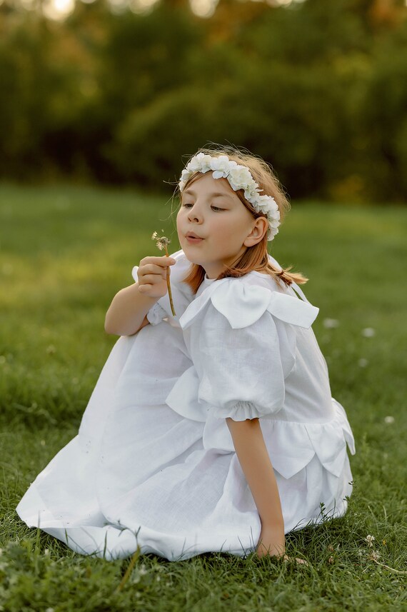 Echantillon de vente 9 ans 134 UE Robe de bapteme pour fille Robe en lin de