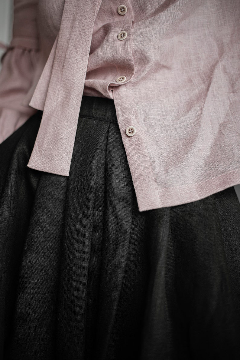 Pussy bow blouse Balloon sleeves Romantic blouse Bohemian blouse Maternity clothes Black linen shirt Plus size linen Bridal party shirt