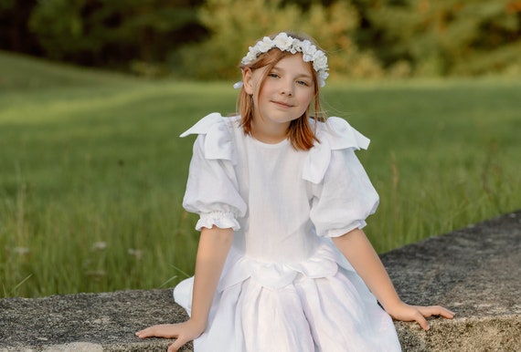 Echantillon de vente 9 ans 134 UE Robe de bapteme pour fille Robe en lin de
