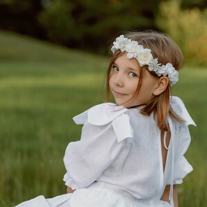 Baptism dress for girl Communion linen dress Bridesmaid white dress Rustic flower girl dress Junior vintage dress Boho flower girl dress