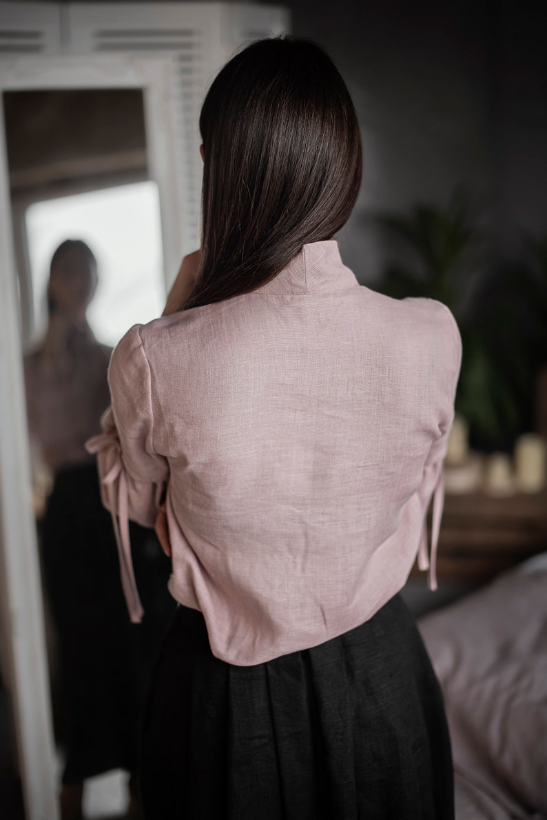 Pussy bow blouse Balloon sleeves Romantic blouse Bohemian blouse Maternity clothes Black linen shirt Plus size linen Bridal party shirt