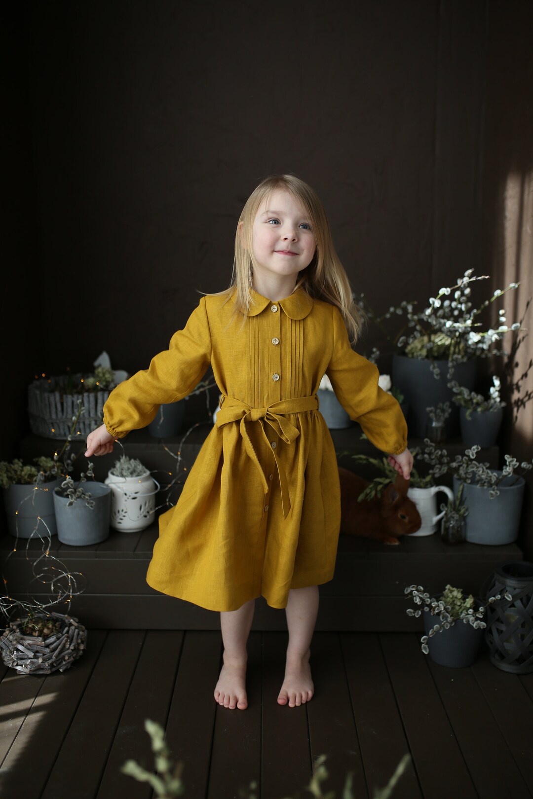 Peter Pan Collar Dress Boho Flower Girl Dress Toddler Baptism Dress