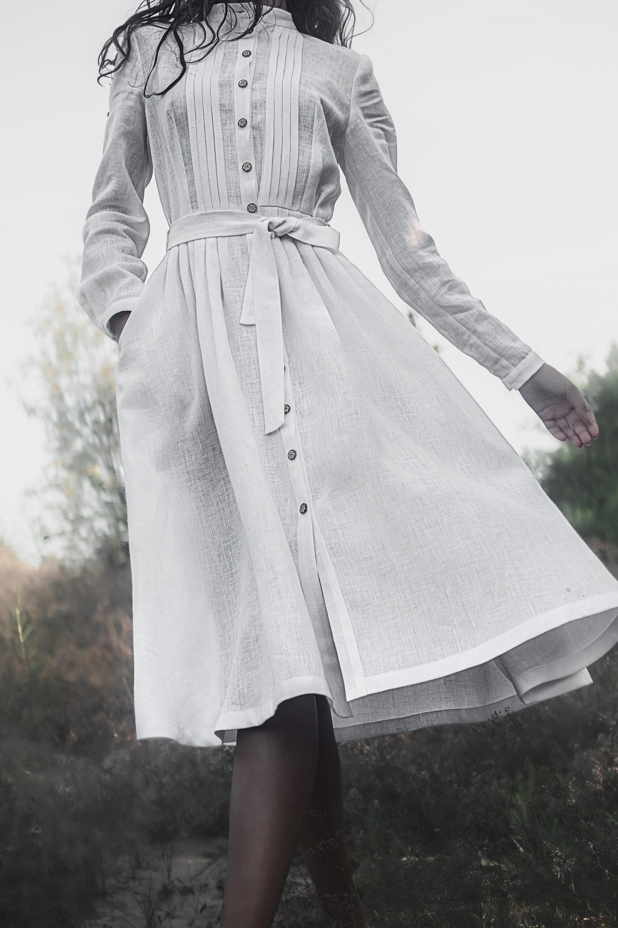White Linen Midi Dress: Fit & Flare Wedding Guest Dress