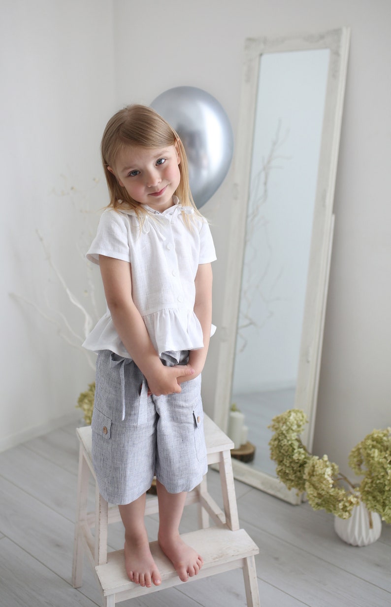 Kids Linen Shorts Kids Pocket Shorts Girls Shorts Tie Belt Etsy