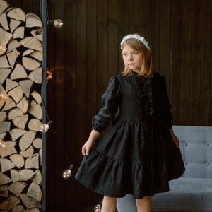 Abito da battesimo in lino, Abito con volant in lino, Look per la famiglia, Abito da festa per neonati, Abito da damigella d'onore, Abito con volant per bambine, Abito scolastico, Abito boho per bambine