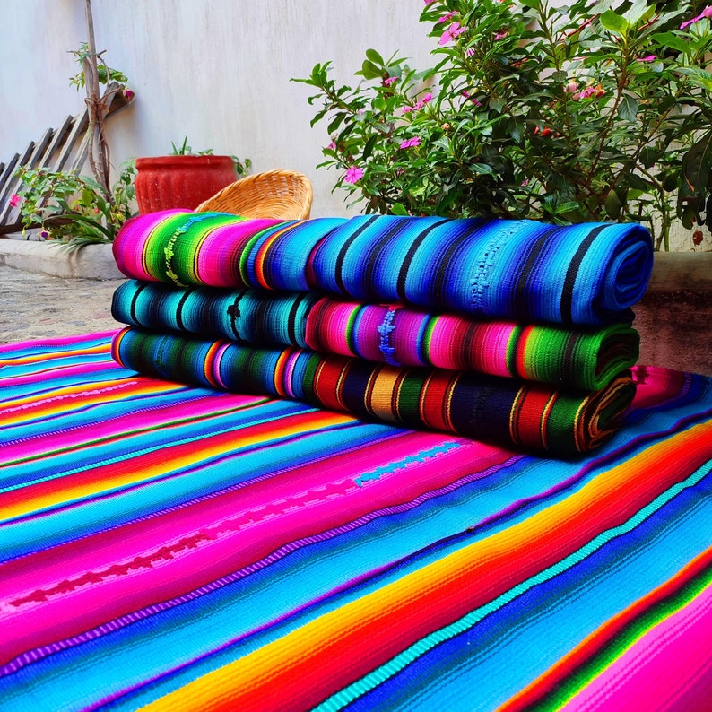 Guatemalan Colorful Blanket Throw / Large Striped Boho Picnic | Etsy