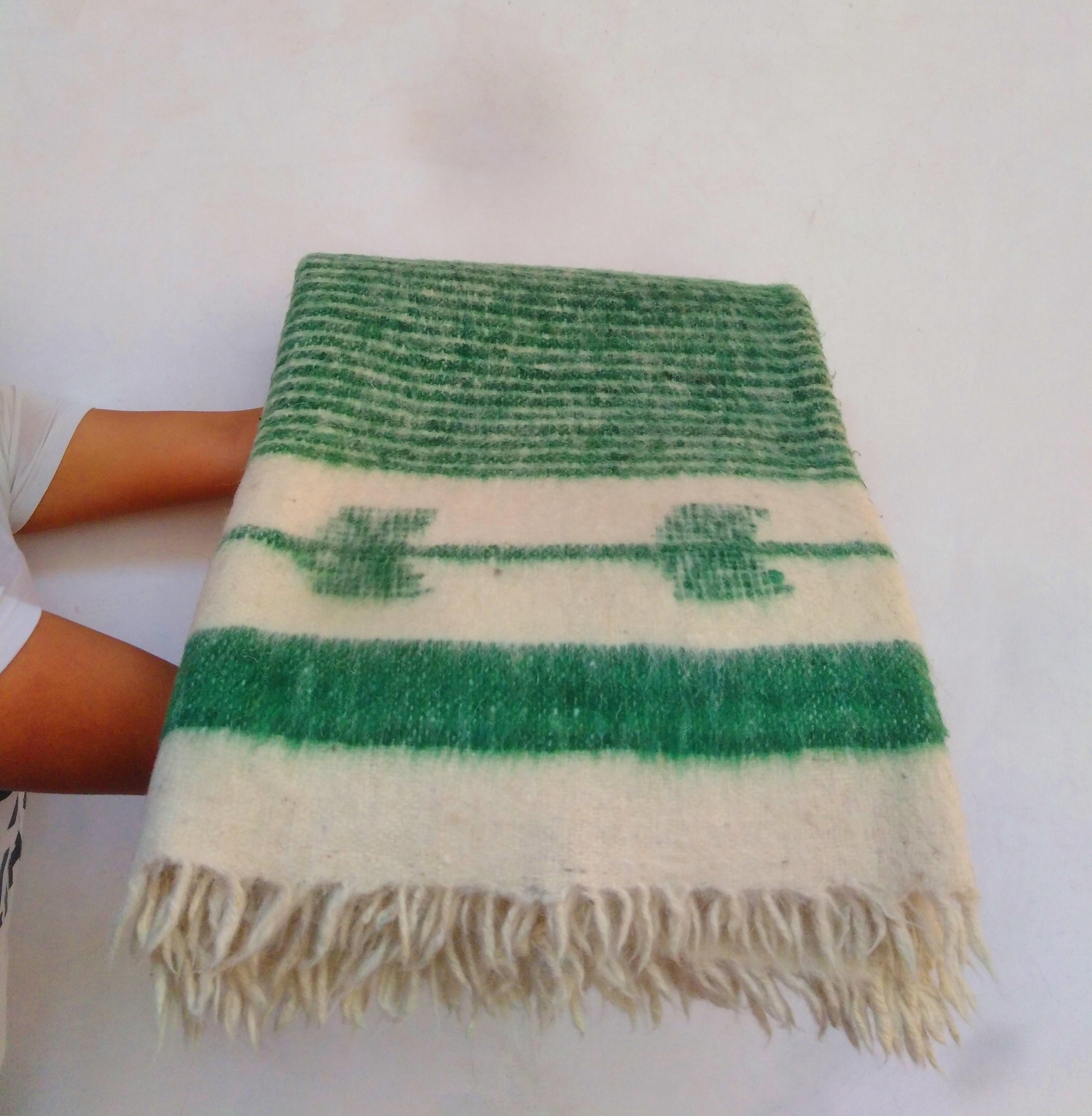 Guatemalan Wool Blanket Throw/ Green Striped Queen Wool Etsy
