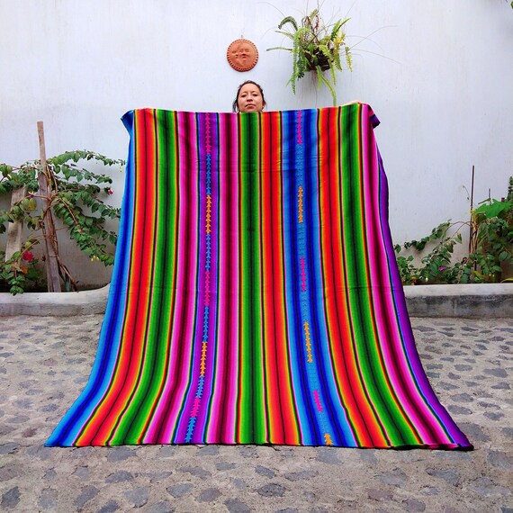 Guatemalan Colorful Blanket Throw / Large Striped Boho Picnic Etsy