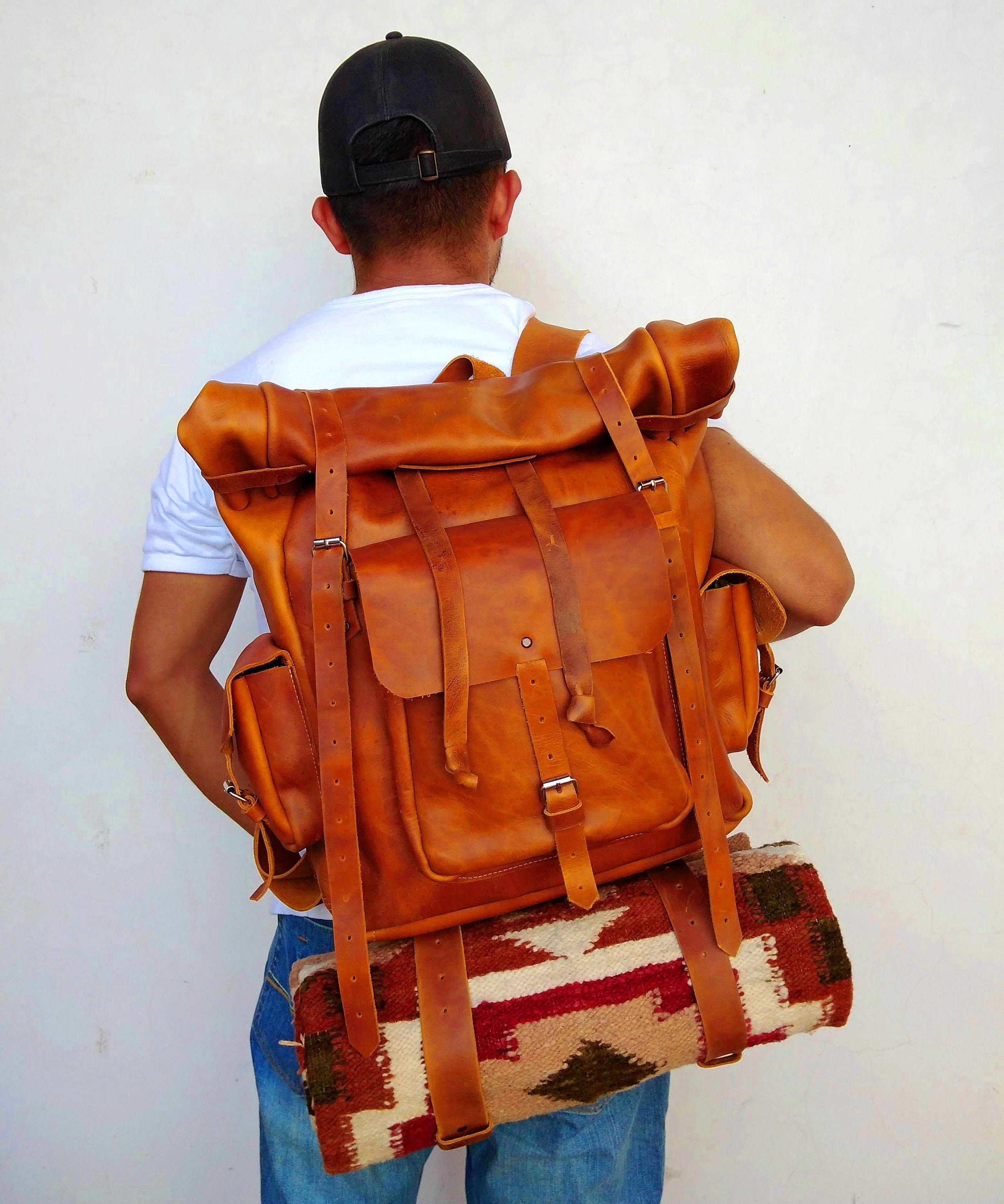 baseball leather backpack