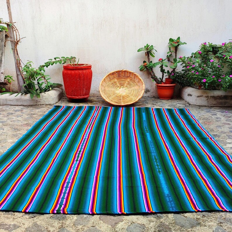 Guatemalan Colorful Blanket Throw / Large Striped Boho Picnic | Etsy