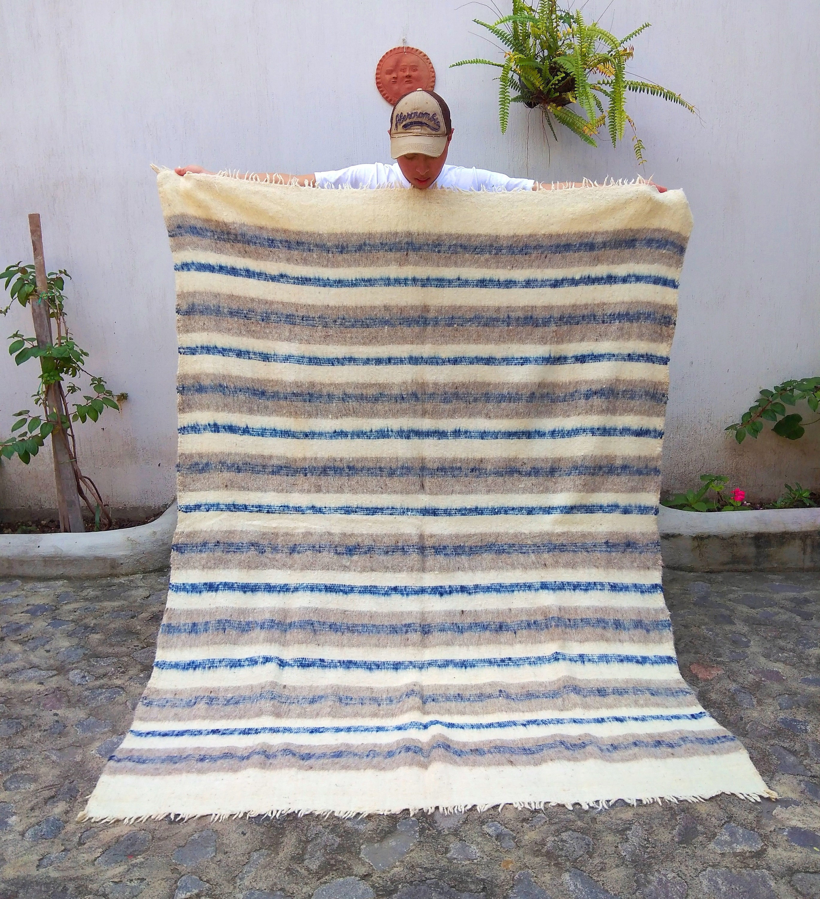 Guatemalan Wool Blanket Throw / Blue Striped Queen Wool Etsy