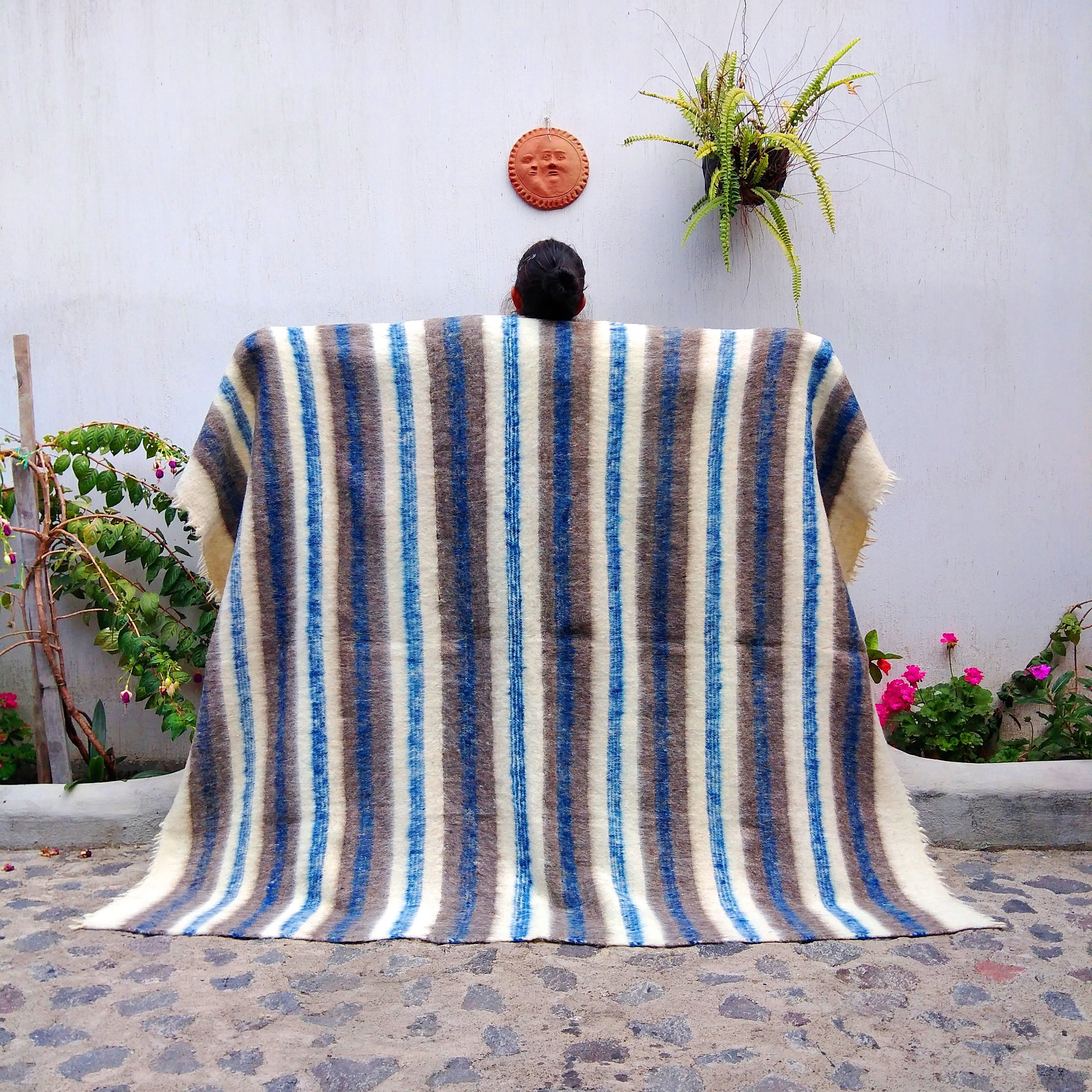 Guatemalan Wool Blanket Throw / Blue Striped Queen Wool Etsy