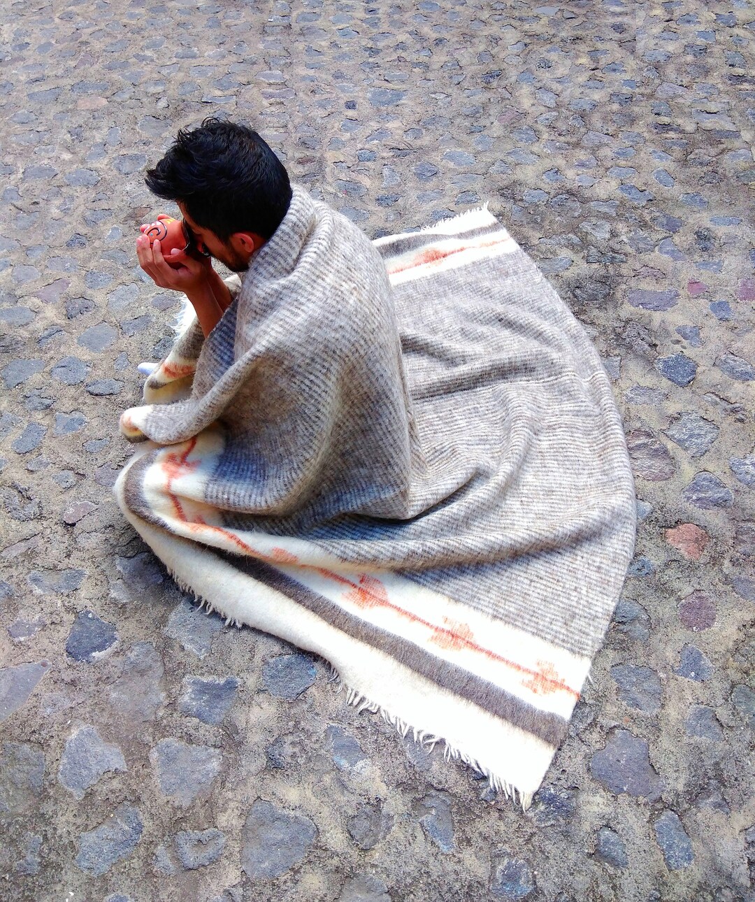 POLOGUA. Twin Size Wool Soft Blanket Sheep Wool Striped Blanket