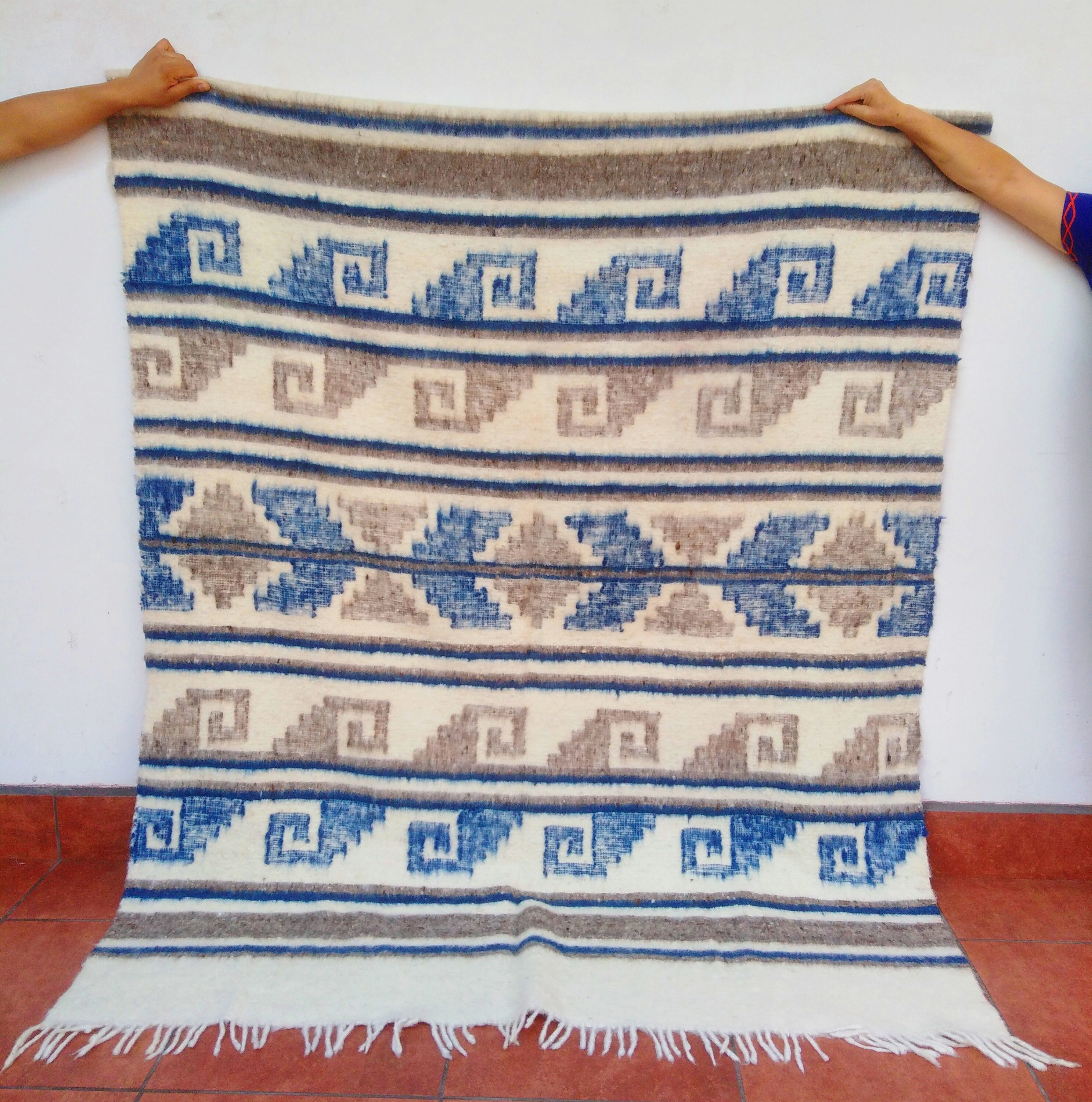Guatemalan Wool Blanket Throw / Blue Geometric Queen Wool Etsy