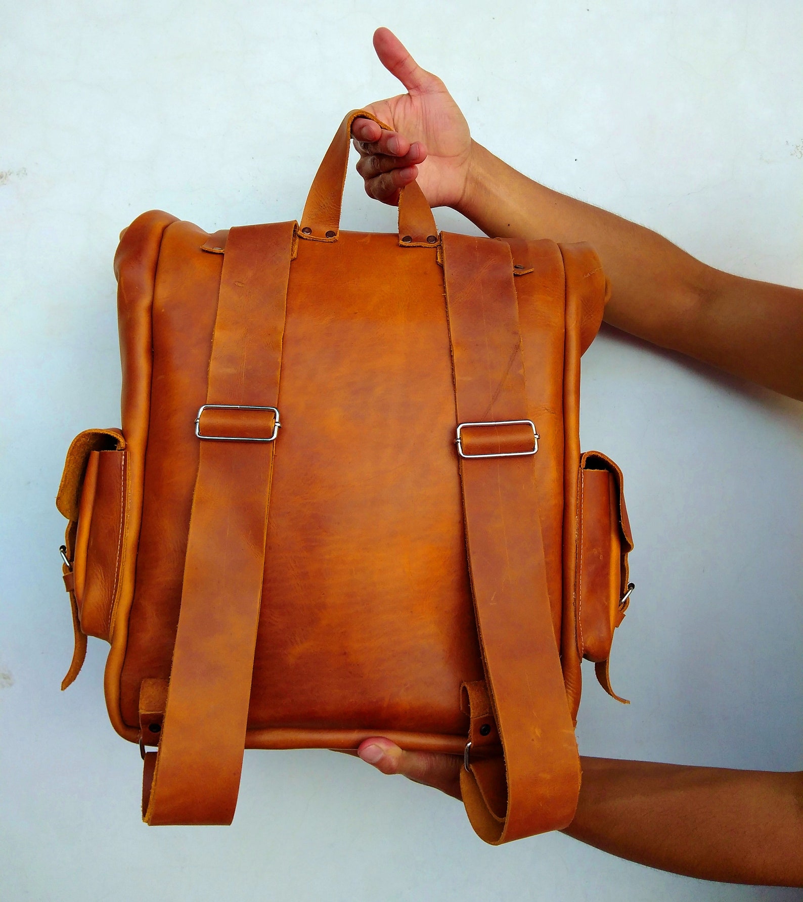 Cinnamon Leather Backpack Men / Roll Top Backpack / Rolltop | Etsy