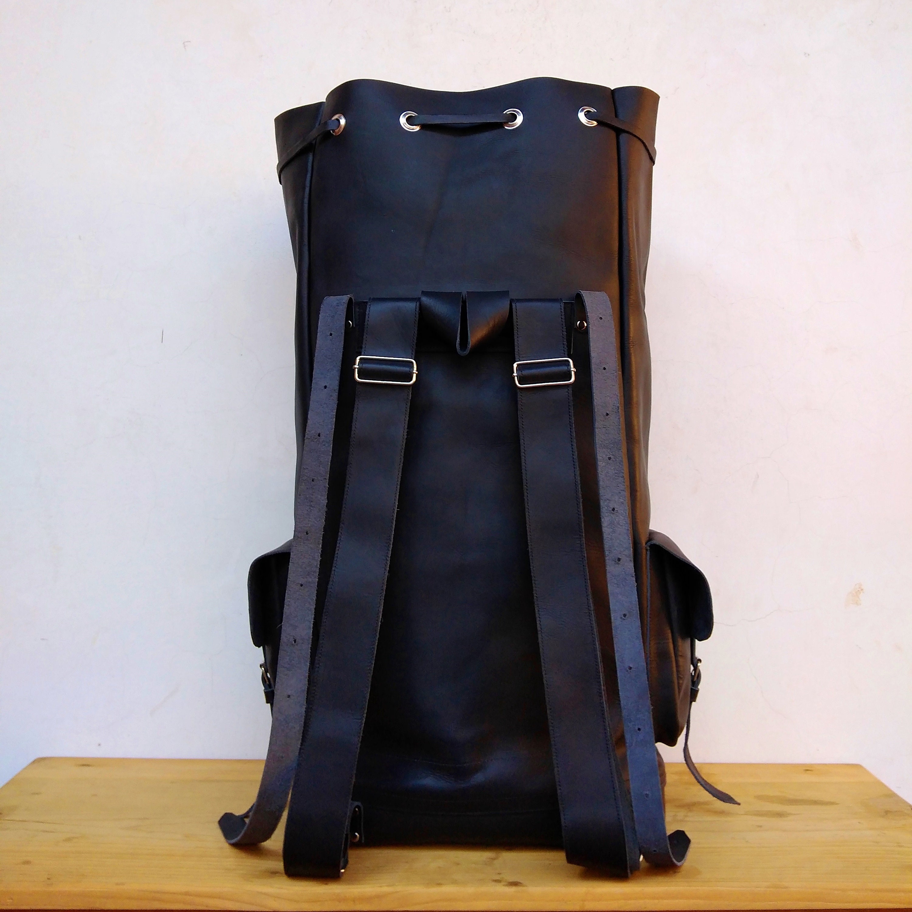 Extra Large Roll Top Leather Backpack for Men and Women/Black Etsy