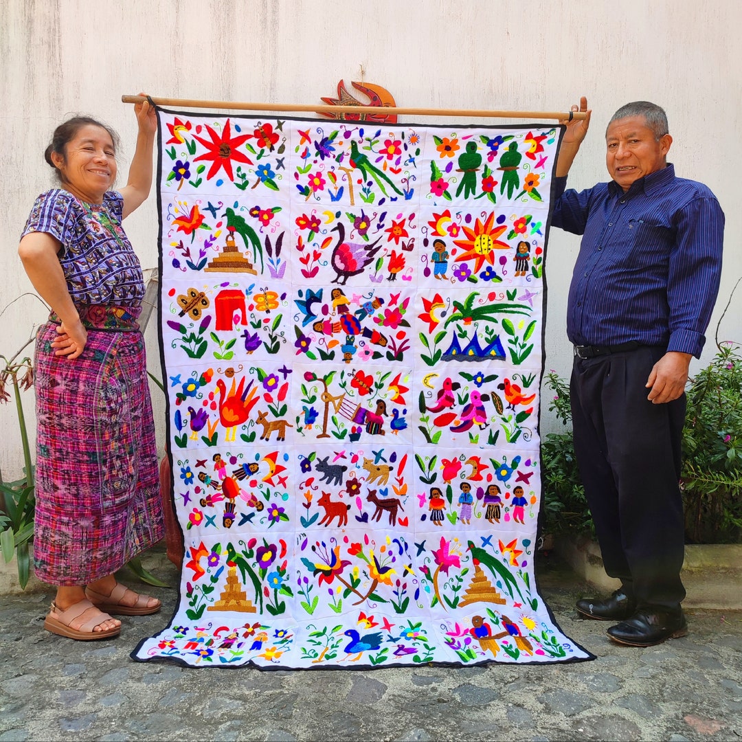 Hand Embroidered Fabric Wall Hanging Art Decor Large Colorful Fabric