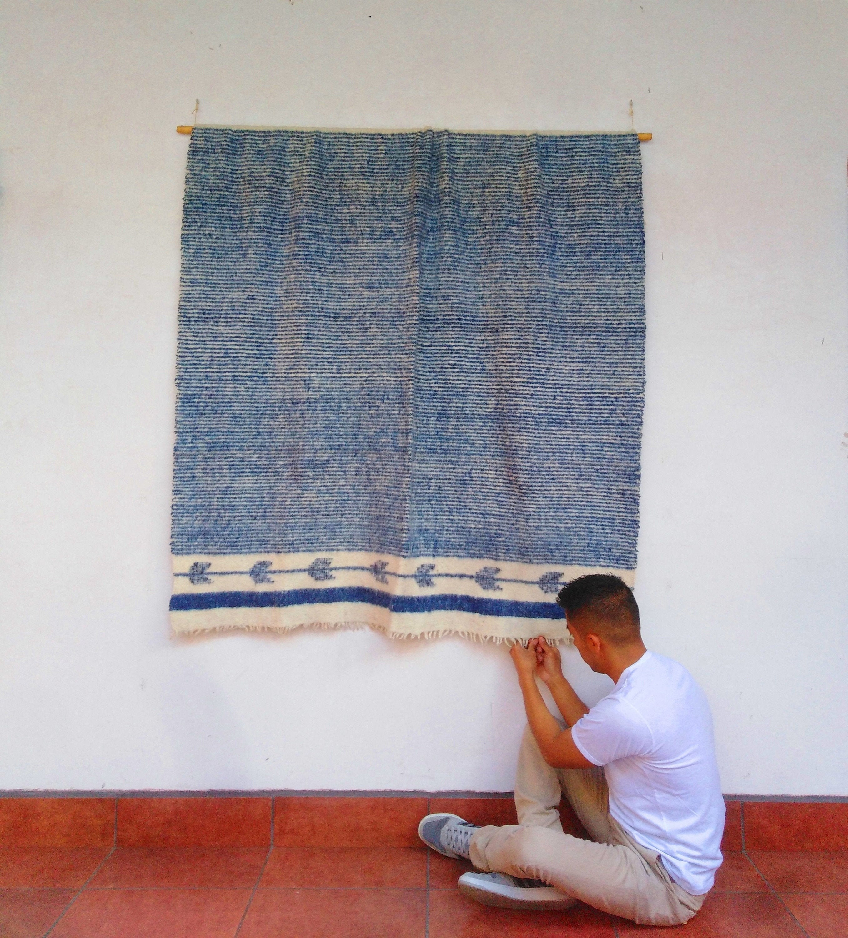 XEQUEMEYA. Blue and White Wool King Size Blanket Pure Sheep Etsy