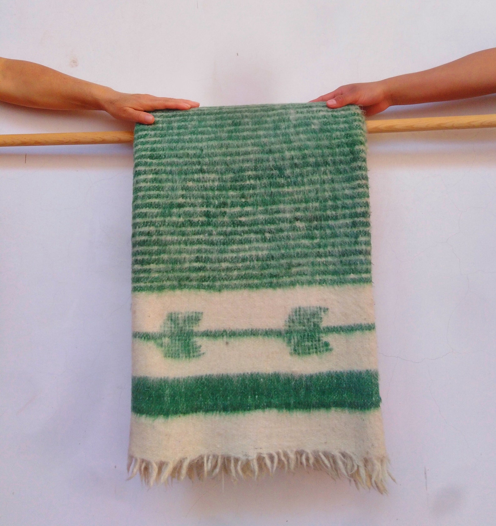 Guatemalan Wool Blanket Throw/ Green Striped Queen Wool Etsy